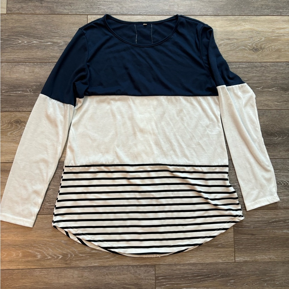 Chvity Women’s Back Lace Color Block Long Sleeve Top Size Medium